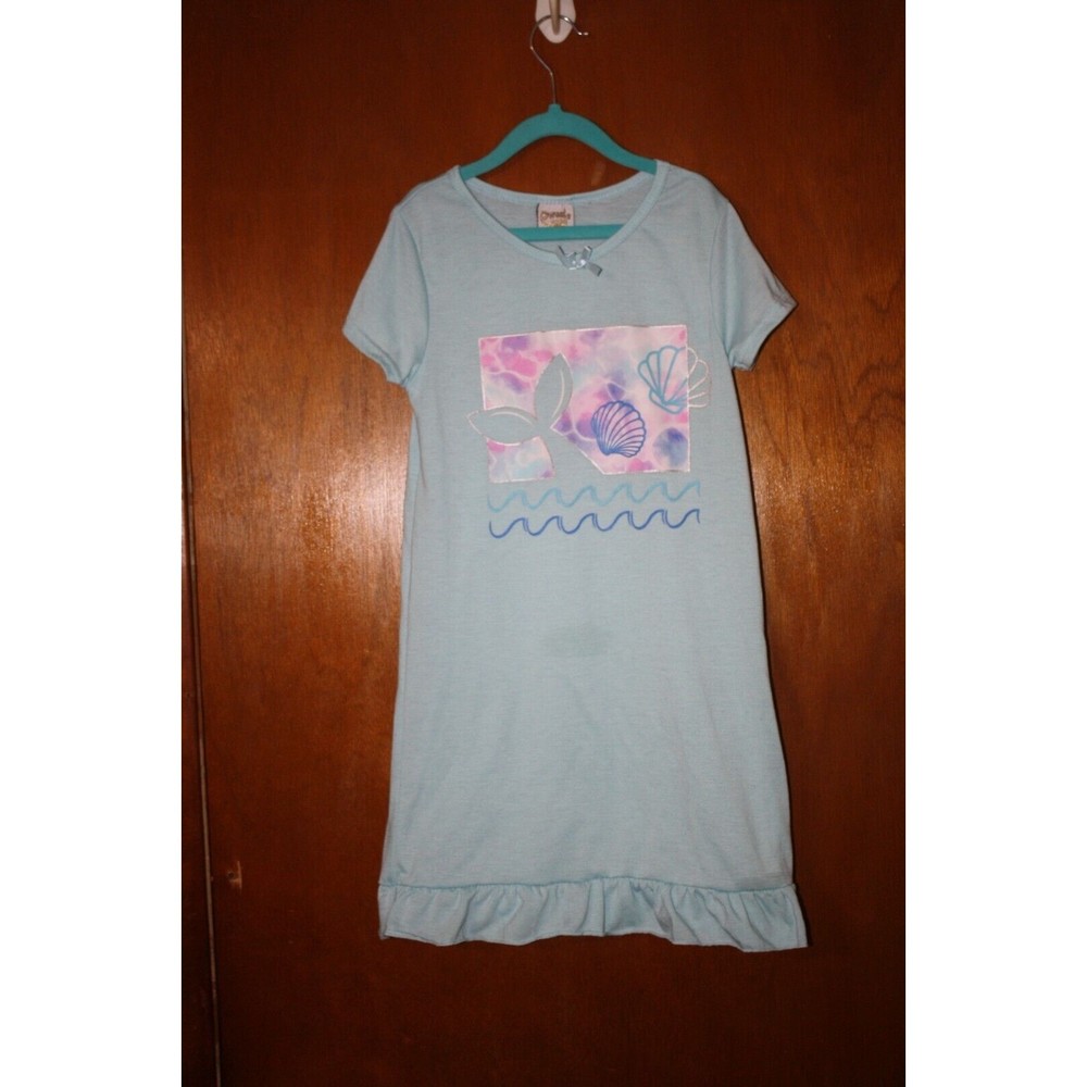 Girls Sweet N Sassy size 10 Nightgown Ocean Scene SS Green Ruffle Bow